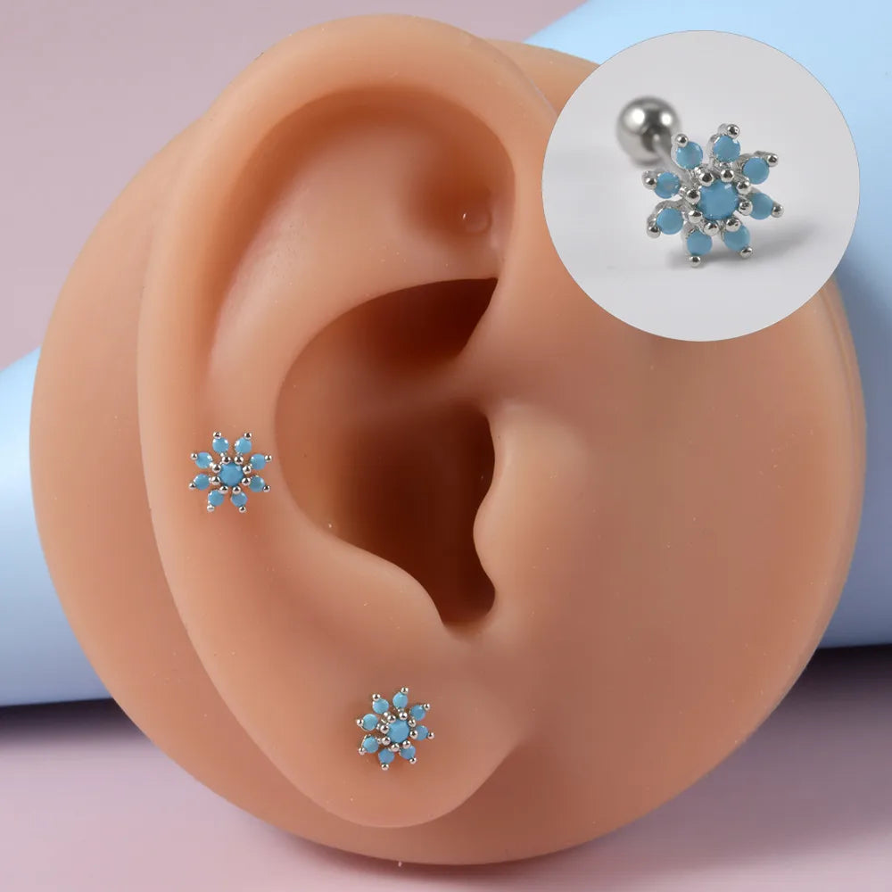 1 Piece Simple Style Flower Patchwork Copper Ear Studs