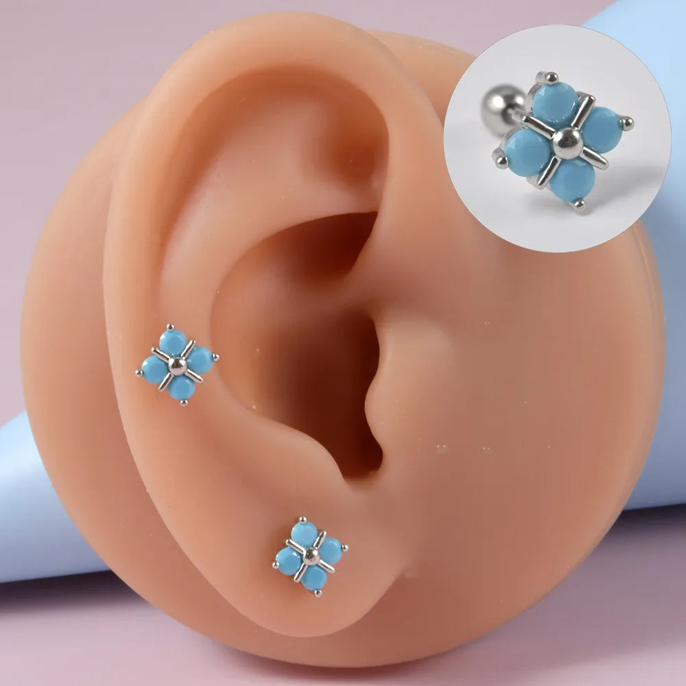 1 Piece Simple Style Flower Patchwork Copper Ear Studs