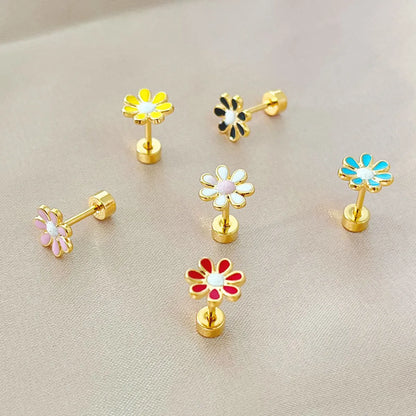 1 Piece Simple Style Flower Enamel Stainless Steel Ear Studs