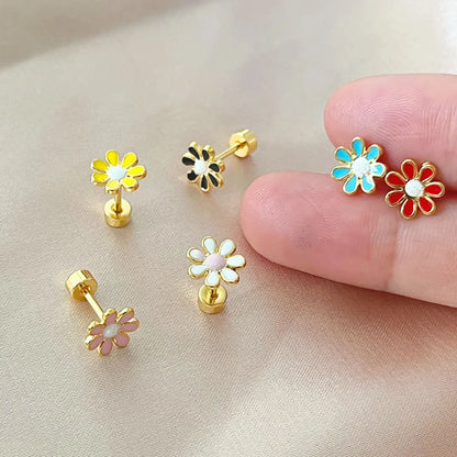 1 Piece Simple Style Flower Enamel Stainless Steel Ear Studs