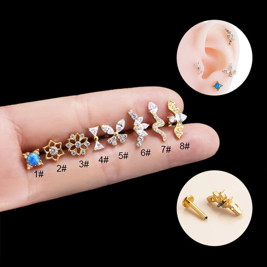 1 Piece Simple Style Flower Titanium Steel Inlay Rhinestones Ear Studs