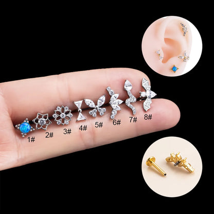 1 Piece Simple Style Flower Titanium Steel Inlay Rhinestones Ear Studs