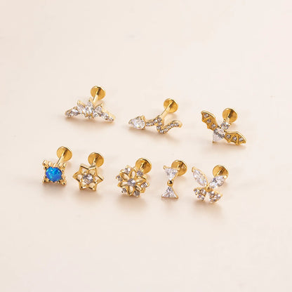 1 Piece Simple Style Flower Titanium Steel Inlay Rhinestones Ear Studs