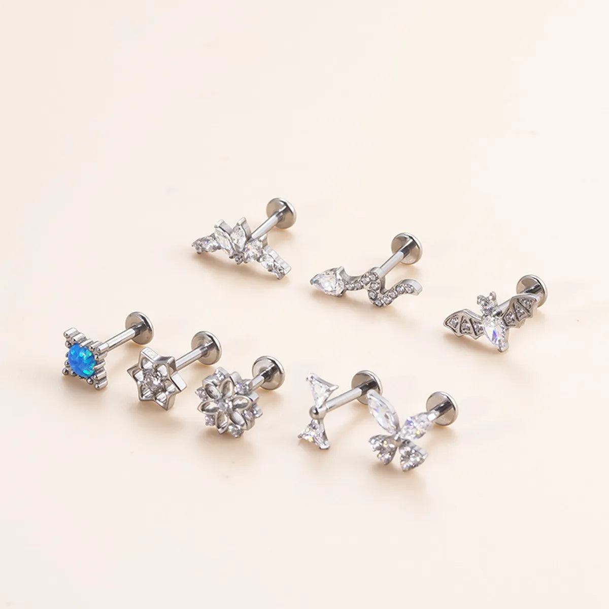 1 Piece Simple Style Flower Titanium Steel Inlay Rhinestones Ear Studs