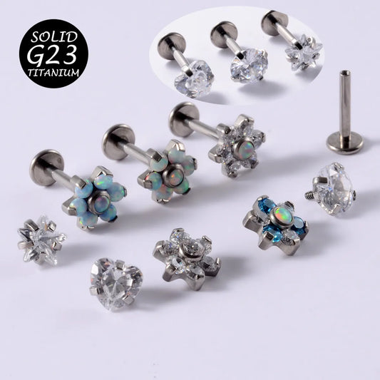 1 Piece Simple Style Flower Titanium Steel Plating Inlay Zircon Lip Stud Ear Studs