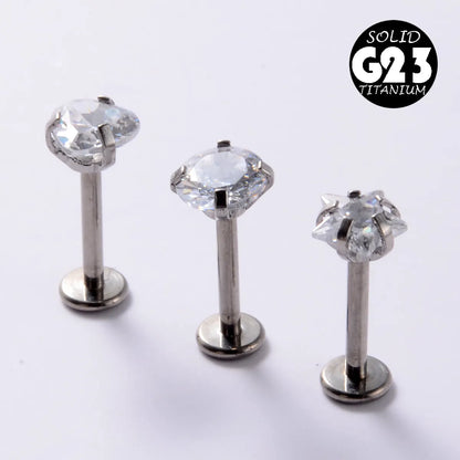 1 Piece Simple Style Flower Titanium Steel Plating Inlay Zircon Lip Stud Ear Studs