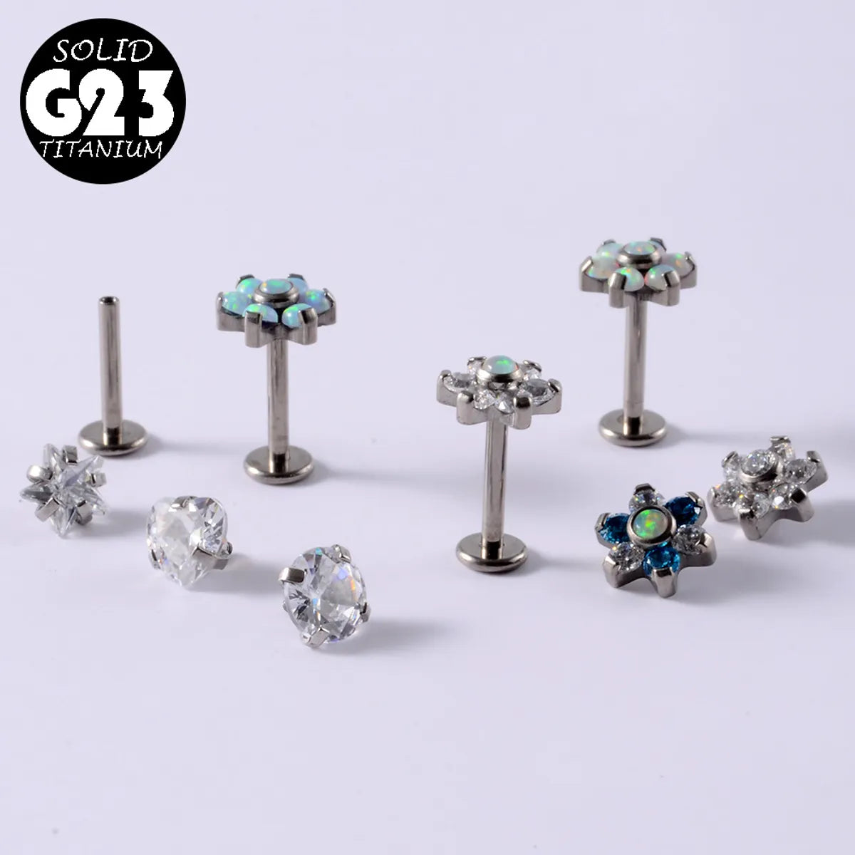 1 Piece Simple Style Flower Titanium Steel Plating Inlay Zircon Lip Stud Ear Studs