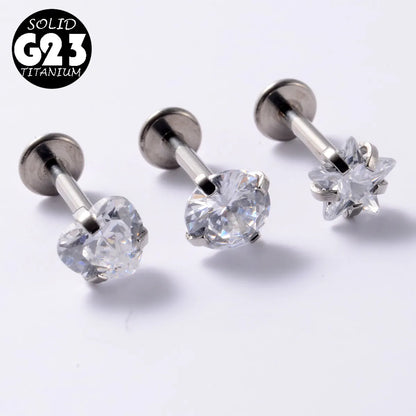 1 Piece Simple Style Flower Titanium Steel Plating Inlay Zircon Lip Stud Ear Studs