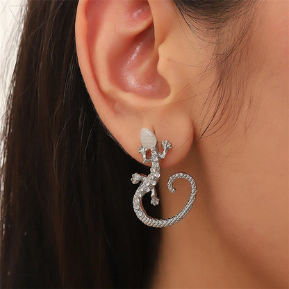 1 Piece Simple Style Gecko Inlay Alloy Rhinestones Ear Studs