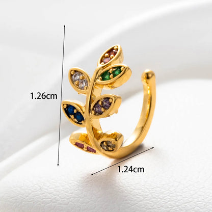 1 Piece Simple Style Geometric Leaf Round Inlay Stainless Steel Copper Zircon Hoop Earrings