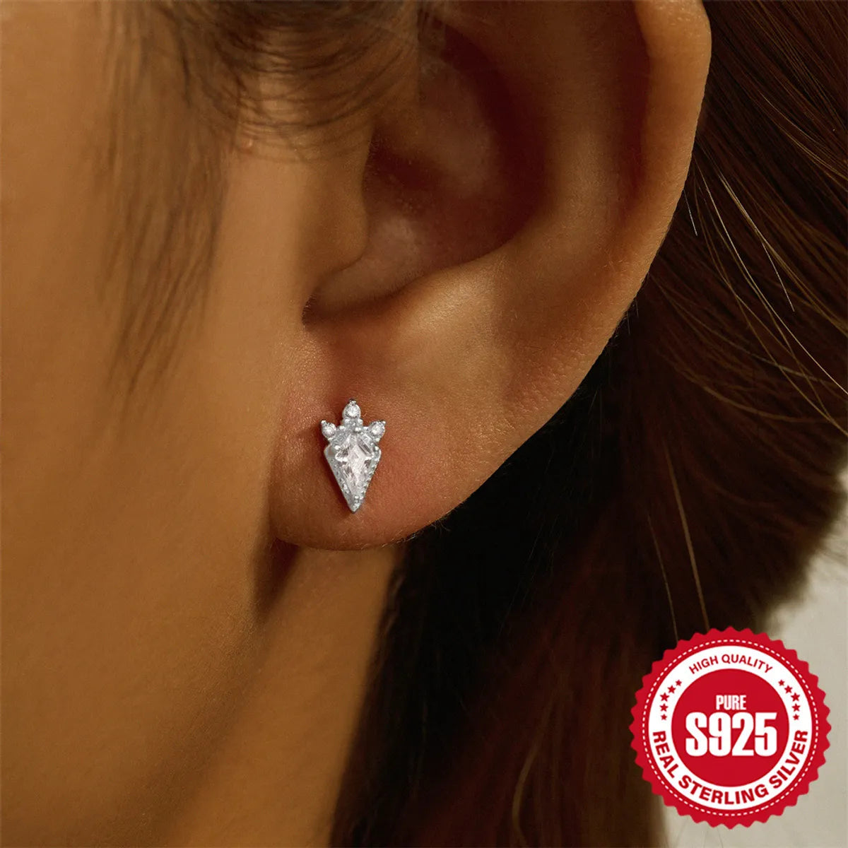 1 Piece Simple Style Geometric Plating Inlay Sterling Silver Opal Zircon Ear Studs