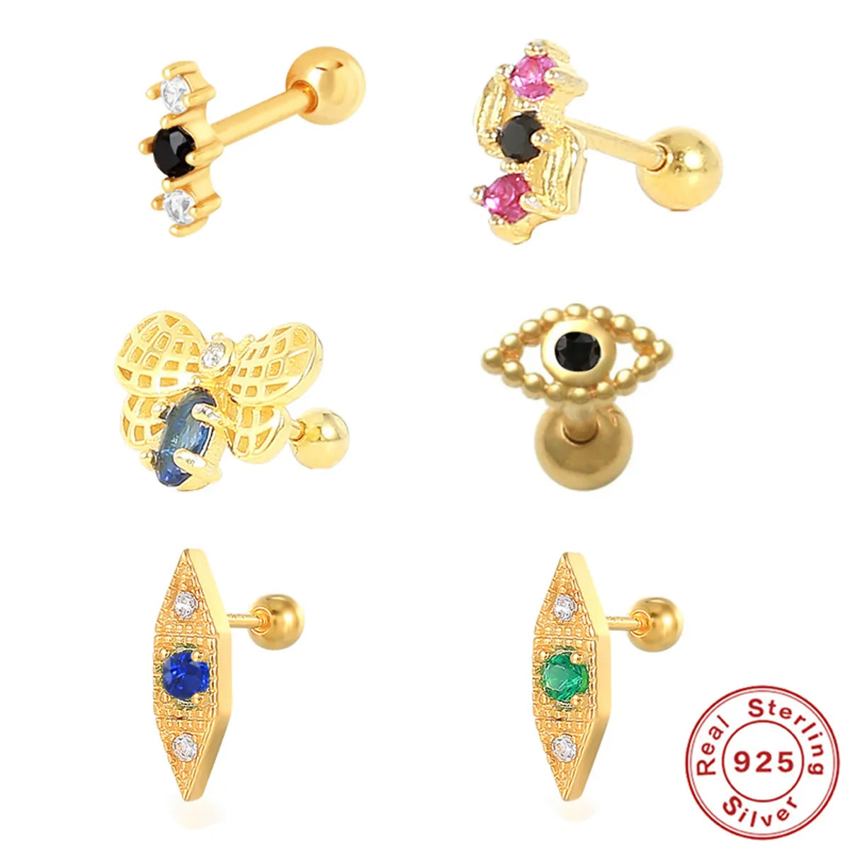 1 Piece Simple Style Geometric Plating Inlay Sterling Silver Zircon Ear Studs