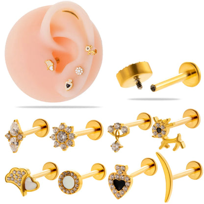 1 Piece Simple Style Geometric Plating Inlay Titanium Alloy Zircon 18k Gold Plated Ear Studs