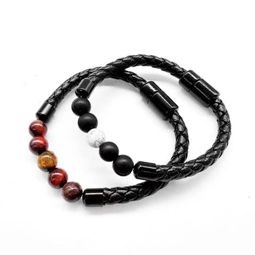 1 Piece Simple Style Geometric Pu Leather Natural Stone Plating Unisex Bracelets