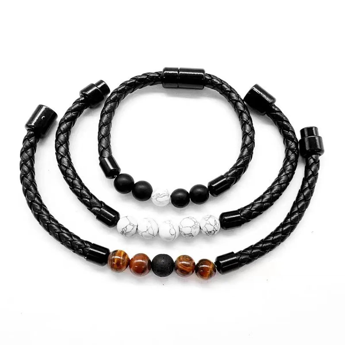 1 Piece Simple Style Geometric Pu Leather Natural Stone Plating Unisex Bracelets