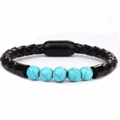 1 Piece Simple Style Geometric Pu Leather Natural Stone Plating Unisex Bracelets