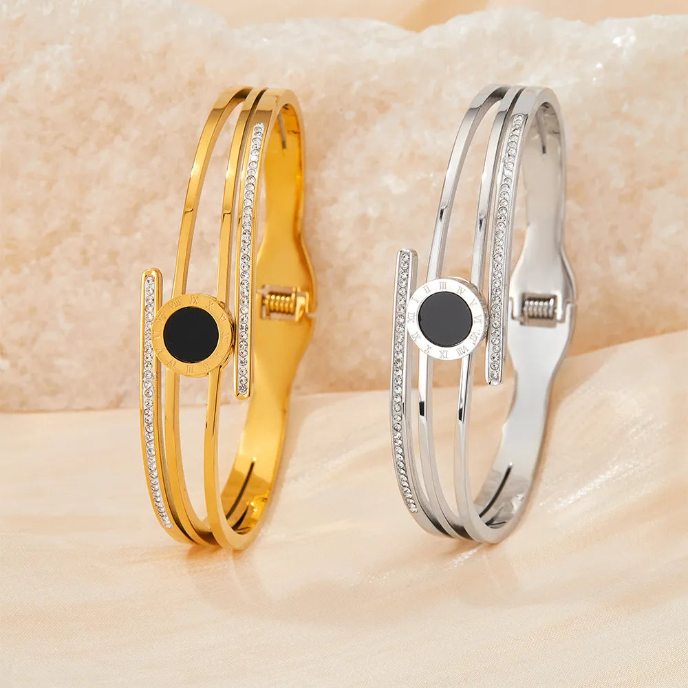 1 Piece Simple Style Geometric Stainless Steel Plating Inlay Zircon Bangle