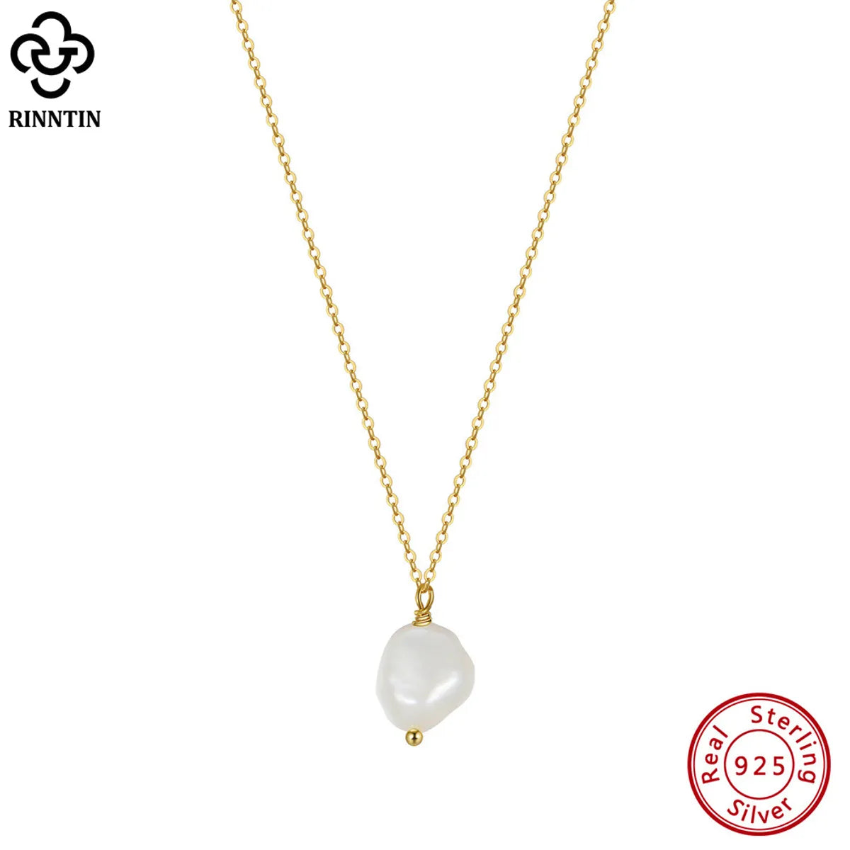 1 Piece Simple Style Geometric Sterling Silver Plating Inlay Pearl 14k Gold Plated Pendant Necklace