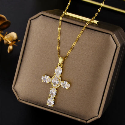 Simple Style Geometric Titanium Steel Plating Artificial Rhinestones Necklace