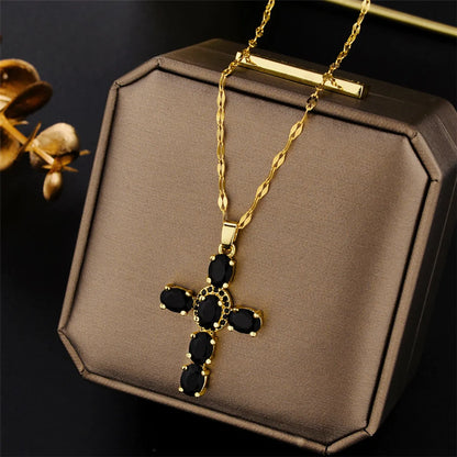 Simple Style Geometric Titanium Steel Plating Artificial Rhinestones Necklace