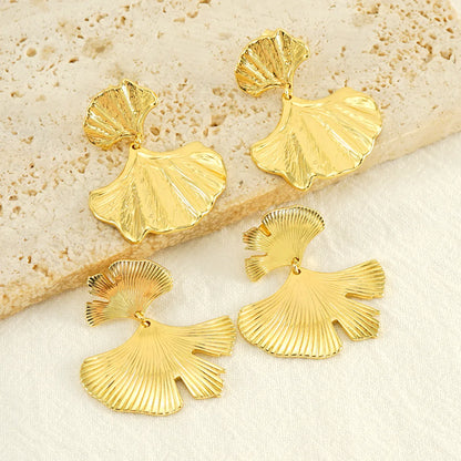 1 Piece Simple Style Ginkgo Leaf Plating Stainless Steel 18k Gold Plated Drop Earrings