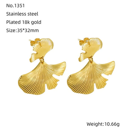 1 Piece Simple Style Ginkgo Leaf Plating Stainless Steel 18k Gold Plated Drop Earrings