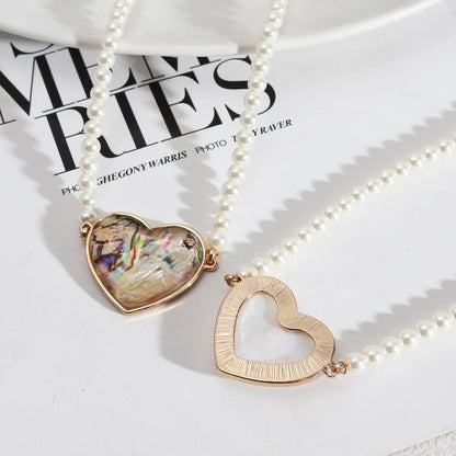 1 Piece Simple Style Heart Shape Beaded Alloy Pearl Inlay Shell Women'S Necklace