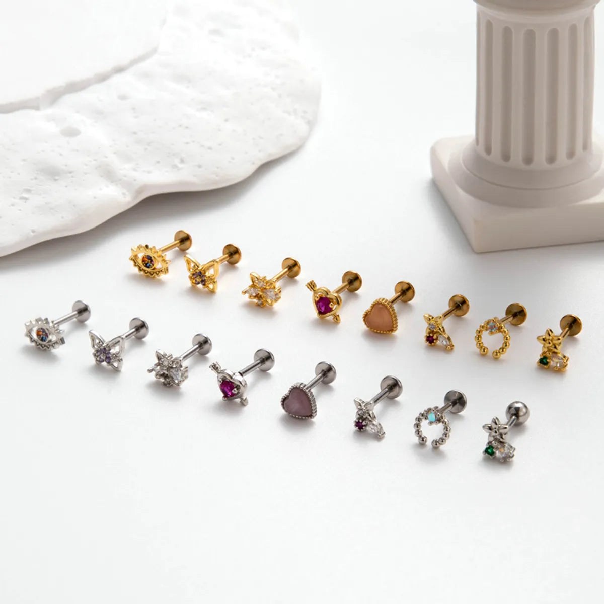 1 Piece Simple Style Heart Shape Butterfly Inlay Titanium Alloy Zircon Ear Studs