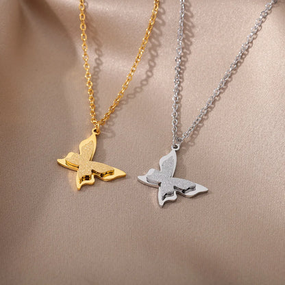 1 Piece Simple Style Heart Shape Butterfly Stainless Steel Plating Pendant Necklace