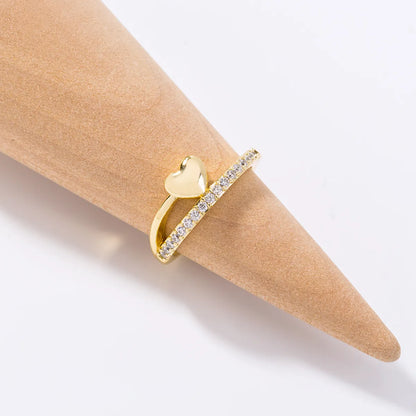 1 Piece Simple Style Heart Shape Copper Plating Inlay Zircon Gold Plated Open Ring