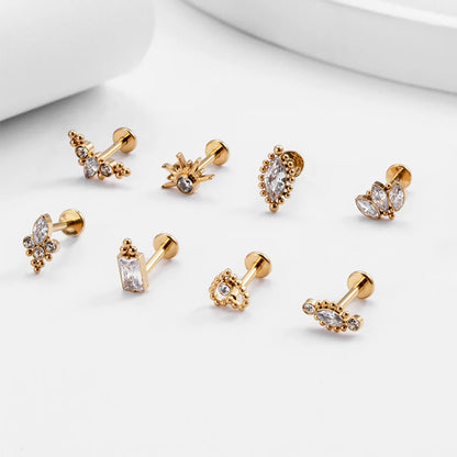 1 Piece Simple Style Heart Shape Crown Eye Inlaid Zircon Titanium Ear Studs