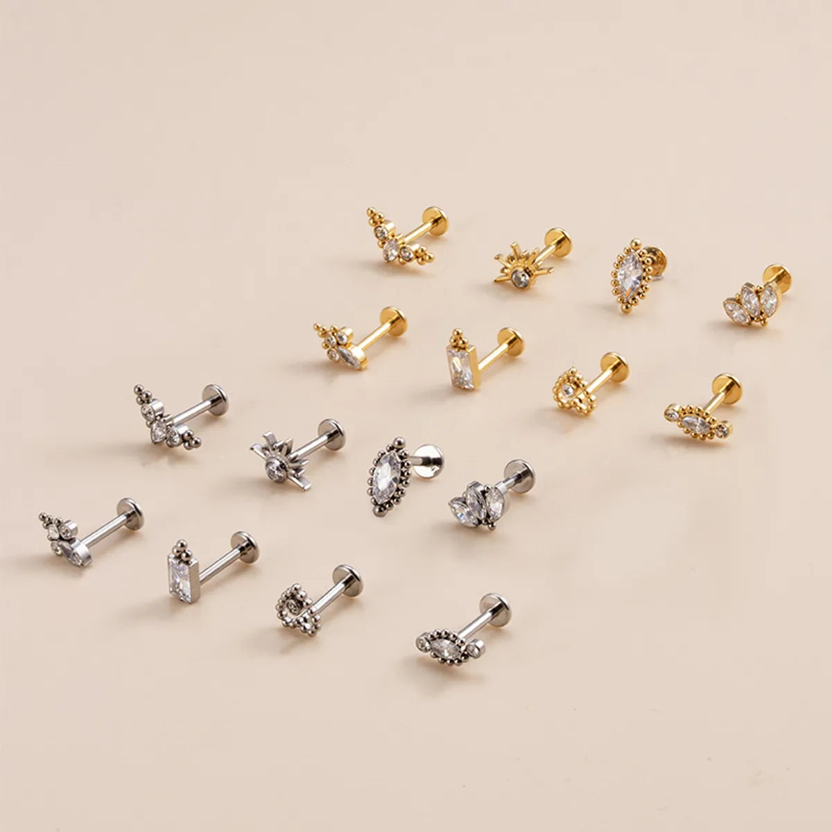 1 Piece Simple Style Heart Shape Crown Eye Inlaid Zircon Titanium Ear Studs