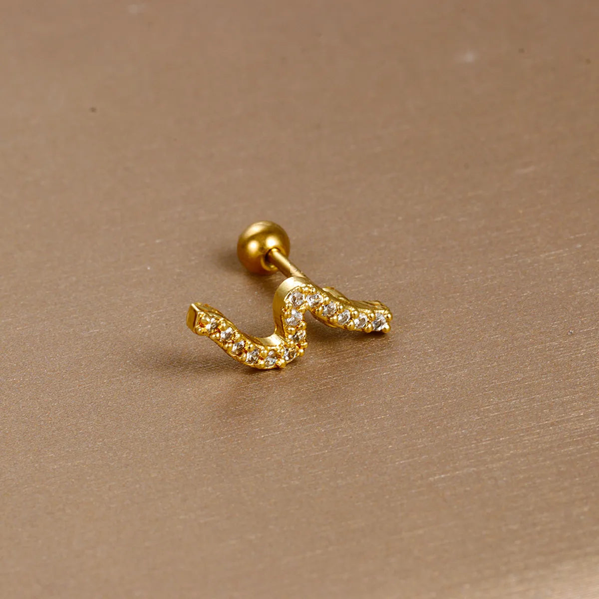 1 Piece Simple Style Heart Shape Crown Snake Plating Inlay Stainless Steel Zircon Cartilage Earrings