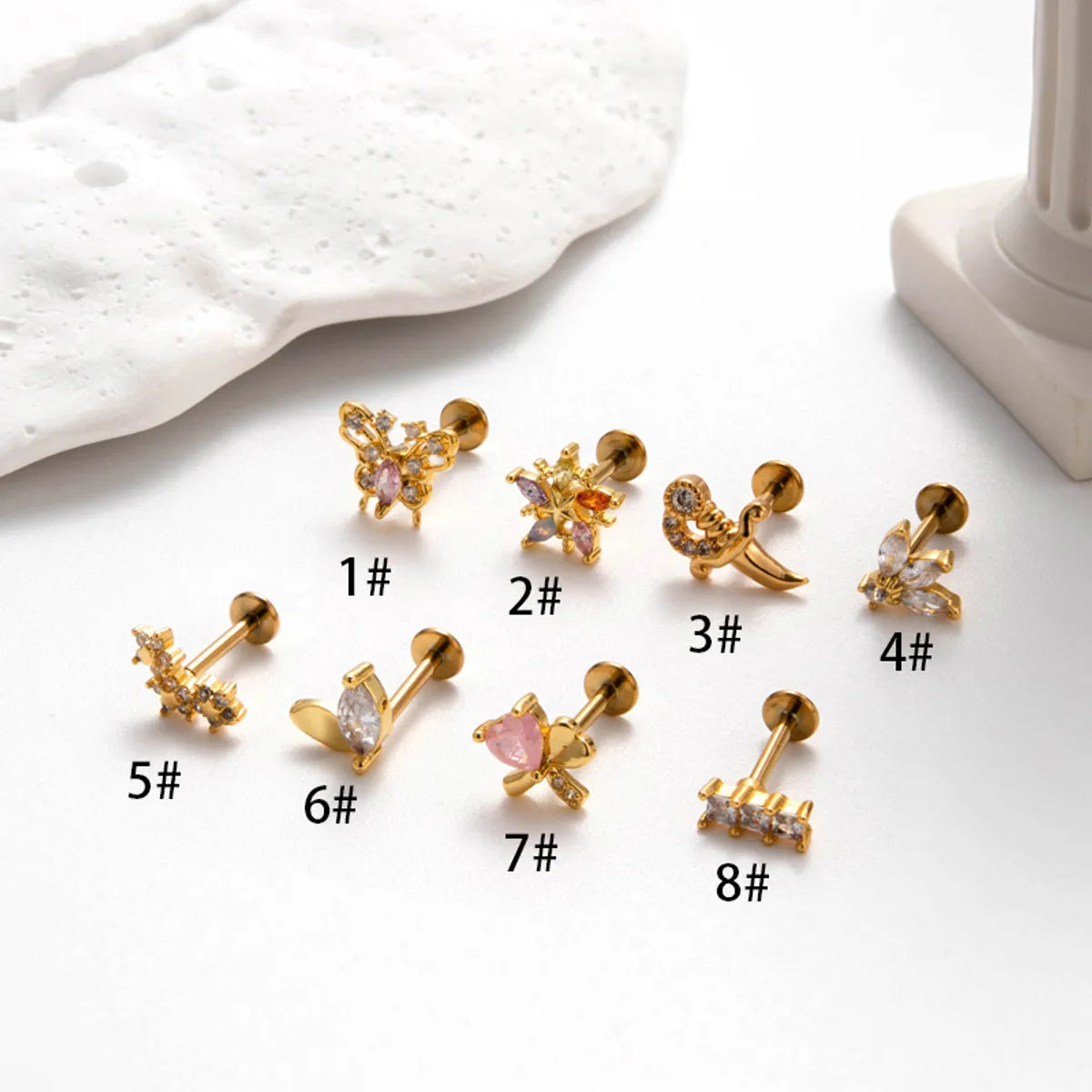 1 Piece Simple Style Heart Shape Flower Bow Knot Inlay Titanium Alloy Zircon Ear Studs