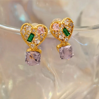 1 Piece Simple Style Heart Shape Plating Inlay Copper Zircon 18K Gold Plated Drop Earrings