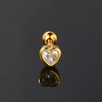 1 Piece Simple Style Heart Shape Plating Inlay Stainless Steel Copper Zircon White Gold Plated Ear Studs