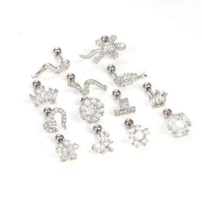 1 Piece Simple Style Heart Shape Snake Fish Bone Plating Inlay Stainless Steel Zircon Ear Studs