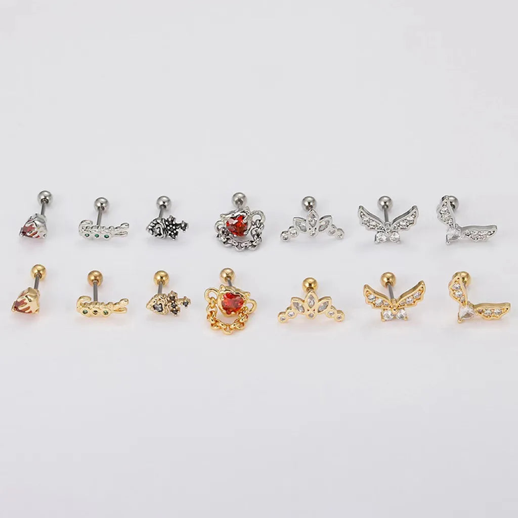 1 Piece Simple Style Heart Shape Stainless Steel Inlay Zircon Ear Studs