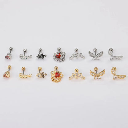 1 Piece Simple Style Heart Shape Stainless Steel Inlay Zircon Ear Studs