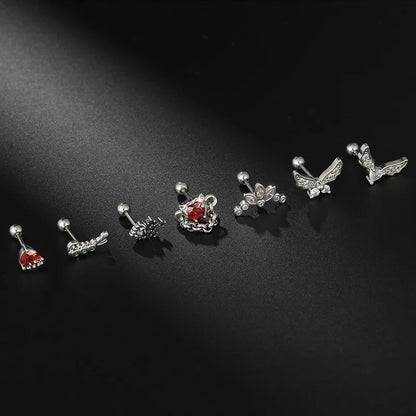 1 Piece Simple Style Heart Shape Stainless Steel Inlay Zircon Ear Studs