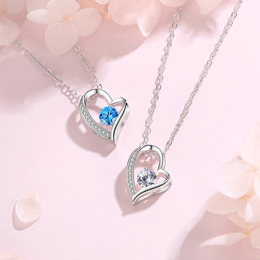 1 Piece Simple Style Heart Shape Sterling Silver Polishing Hollow Out Inlay Rhinestones Pendant Necklace