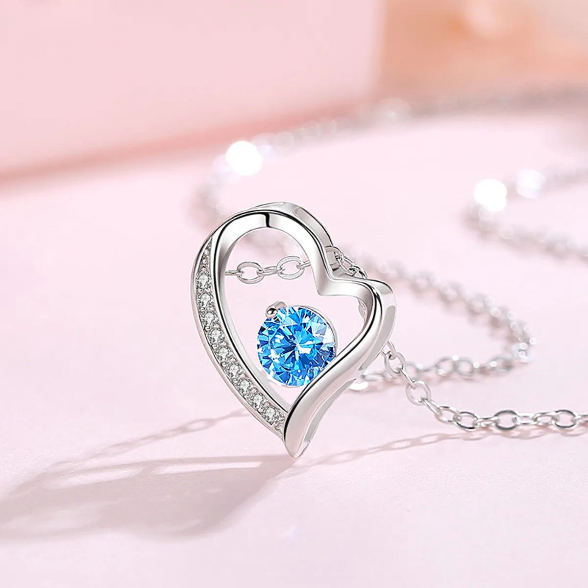 1 Piece Simple Style Heart Shape Sterling Silver Polishing Hollow Out Inlay Rhinestones Pendant Necklace