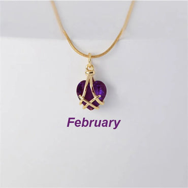 1 Piece Simple Style Heart Shape Titanium Steel Inlay Rhinestones Birthstone Pendant Necklace