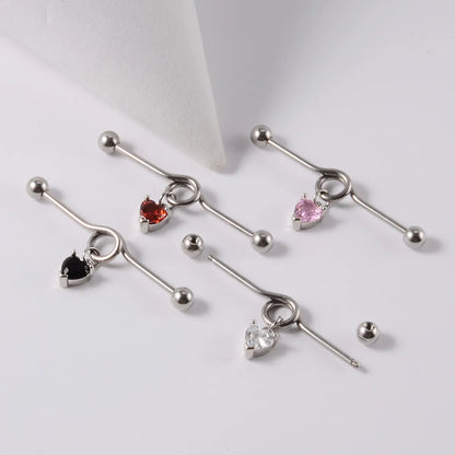 1 Piece Simple Style Heart Shape Wings Polishing Inlay Stainless Steel Zircon Ear Studs