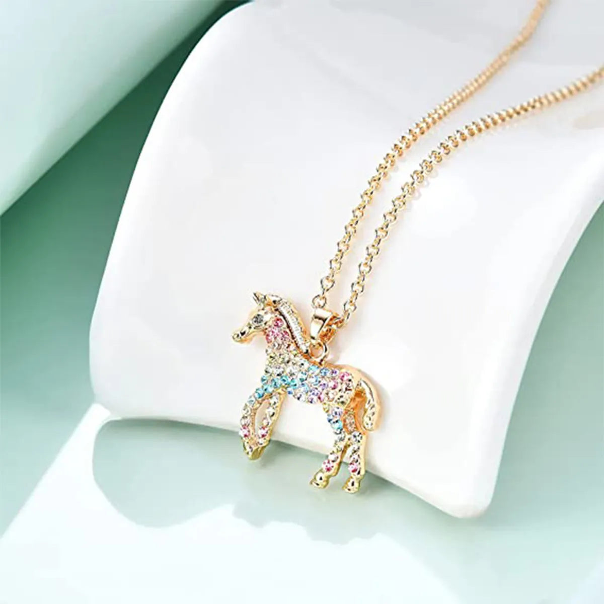 1 Piece Simple Style Horse Alloy Inlay Rhinestones Women's Pendant Necklace