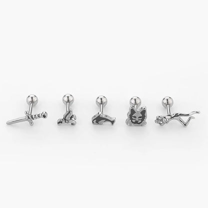 1 Piece Simple Style Human Sword Animal Plating Stainless Steel 14k Gold Plated Ear Studs