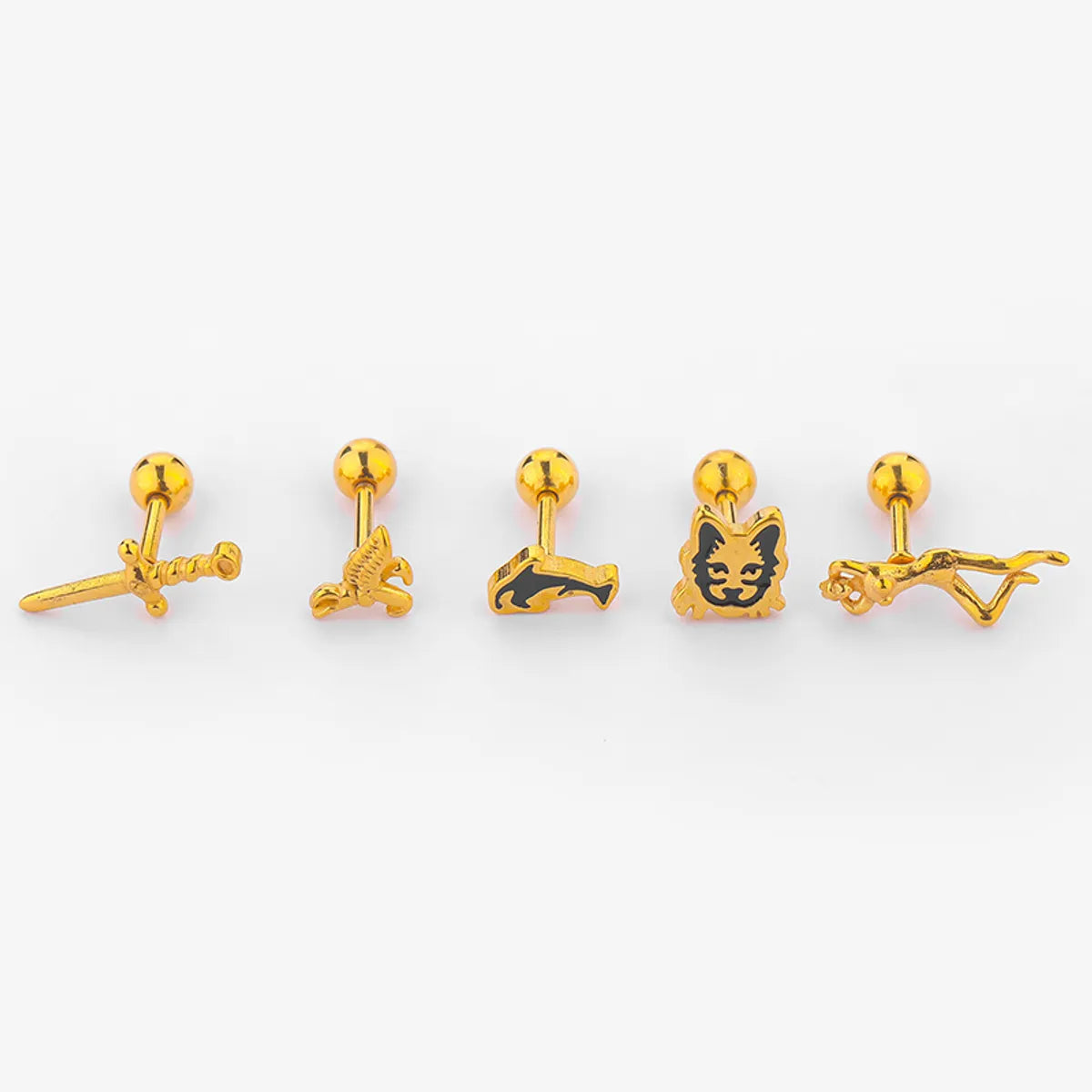 1 Piece Simple Style Human Sword Animal Plating Stainless Steel 14k Gold Plated Ear Studs