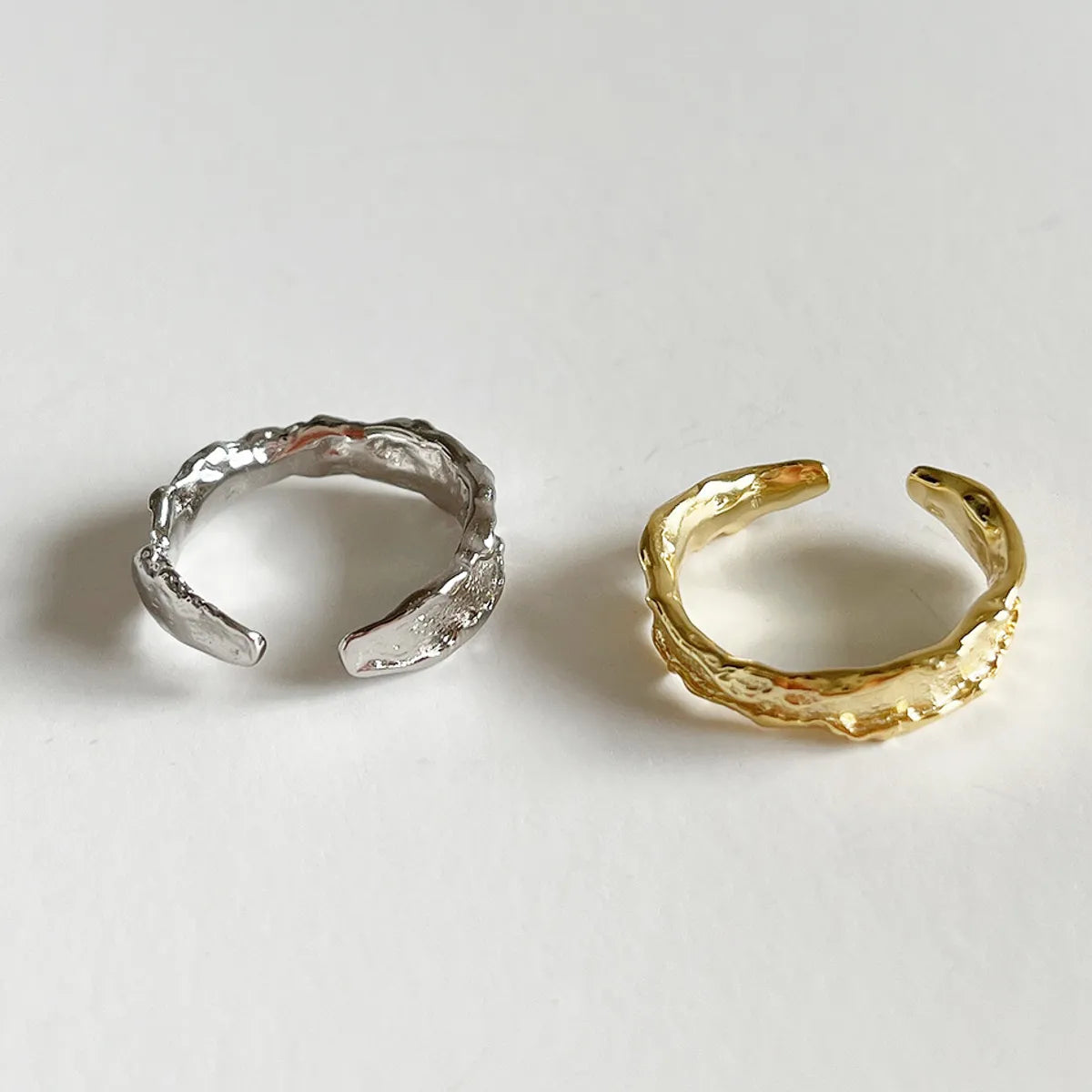 Simple Style Irregular Solid Color Sterling Silver Plating 18k Gold Plated Open Ring