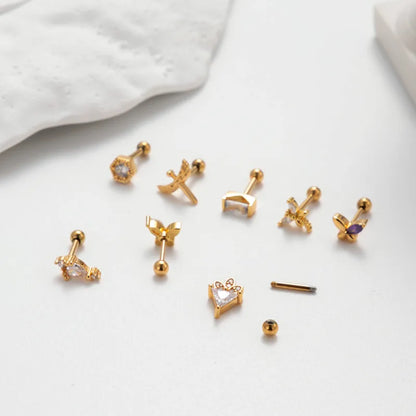 1 Piece Ear Cartilage Rings & Studs Simple Style Korean Style Dragonfly Butterfly Copper Plating Inlay Zircon