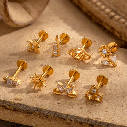 1 Piece Simple Style Korean Style Flower Plating Inlay Titanium Alloy Zircon 18k Gold Plated Lip Stud Ear Studs